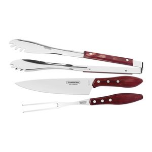 Jogo Churrasco Inox Polywood Vermelho 3 Pcs - Tramontina