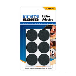 Feltro Redondo 30mm Preto Ca com 12 Un - Tekbond