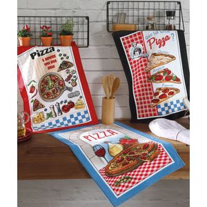 3x PANO DE COPA FELPUDO PRATA ESTAMPADO PIZZAIOLO 45CM X 65CM