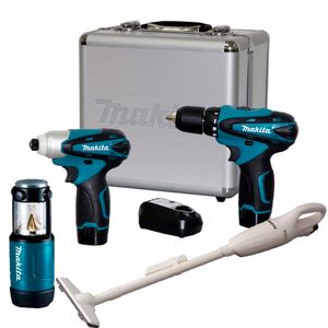 Combo LCT204 Makita Furadeira + Parafusadeira de Impacto + Aspirador de Pó Portátil + Lanterna LED