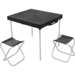 MESA PORTATIL DOBRAVEL PRETA P/ CAMPING COM 2 BANQUETAS BEL