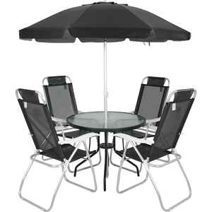 CONJUNTO NORONHA ALUM. 4 CAD.+ MESA+ OMBRELLONE PRETO - BEL